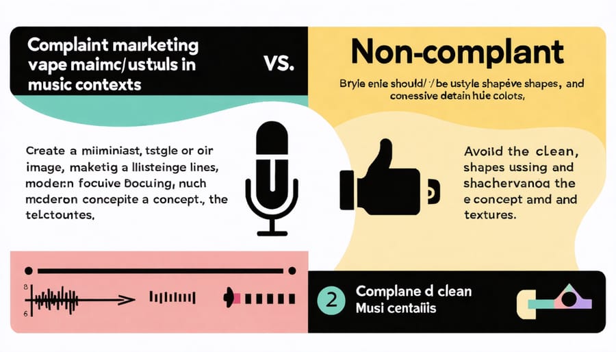 Visual guide comparing acceptable and unacceptable vape marketing practices in music industry