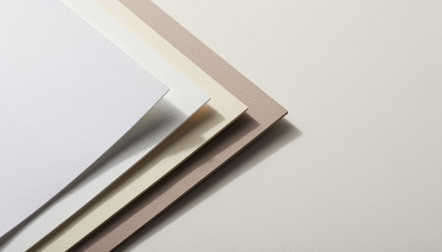 Wall board with layered blank paper and fabric strips arranged in an asymmetrical layout